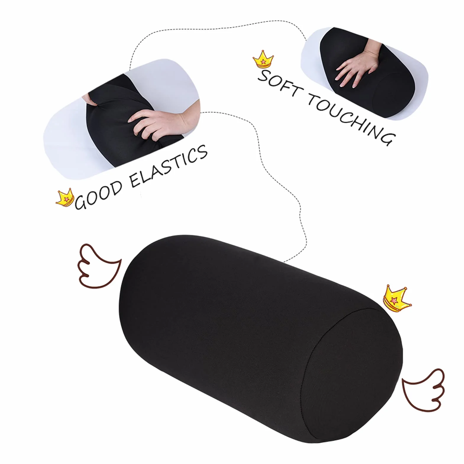 Micro Mini Almohada para Dormir, Soporte para el Cuello, Rollo de Microcuentas, Cojín para la Espalda, Relajante para la Cabeza, el Cuello y la Muñeca, Colorido, Súper Suave (Negro)
