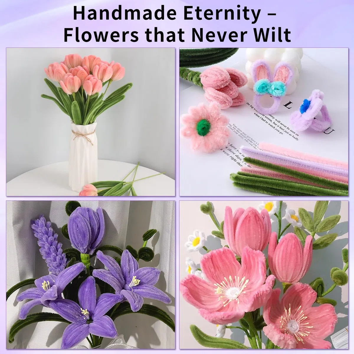 600 Piezas Limpiapipas,6 Colores Manualidades Limpia Pipas,30cm | Tulip Bouquet Pipe Cleaner Set,Limpia Pipas con Tallo Floral Artificial Estambres ,para Regalos Artesanales Ramos DIY
