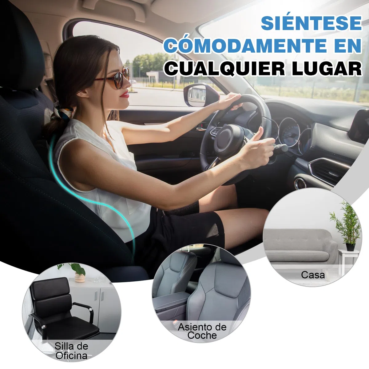 Cojin Lumbar Coche, Cojin Lumbar Silla Oficina con Esponja Memoria, Respaldo Lumbar Ergonómico, Almohada Lumbar para Asientos de Coche, Silla de Oficina, Negro