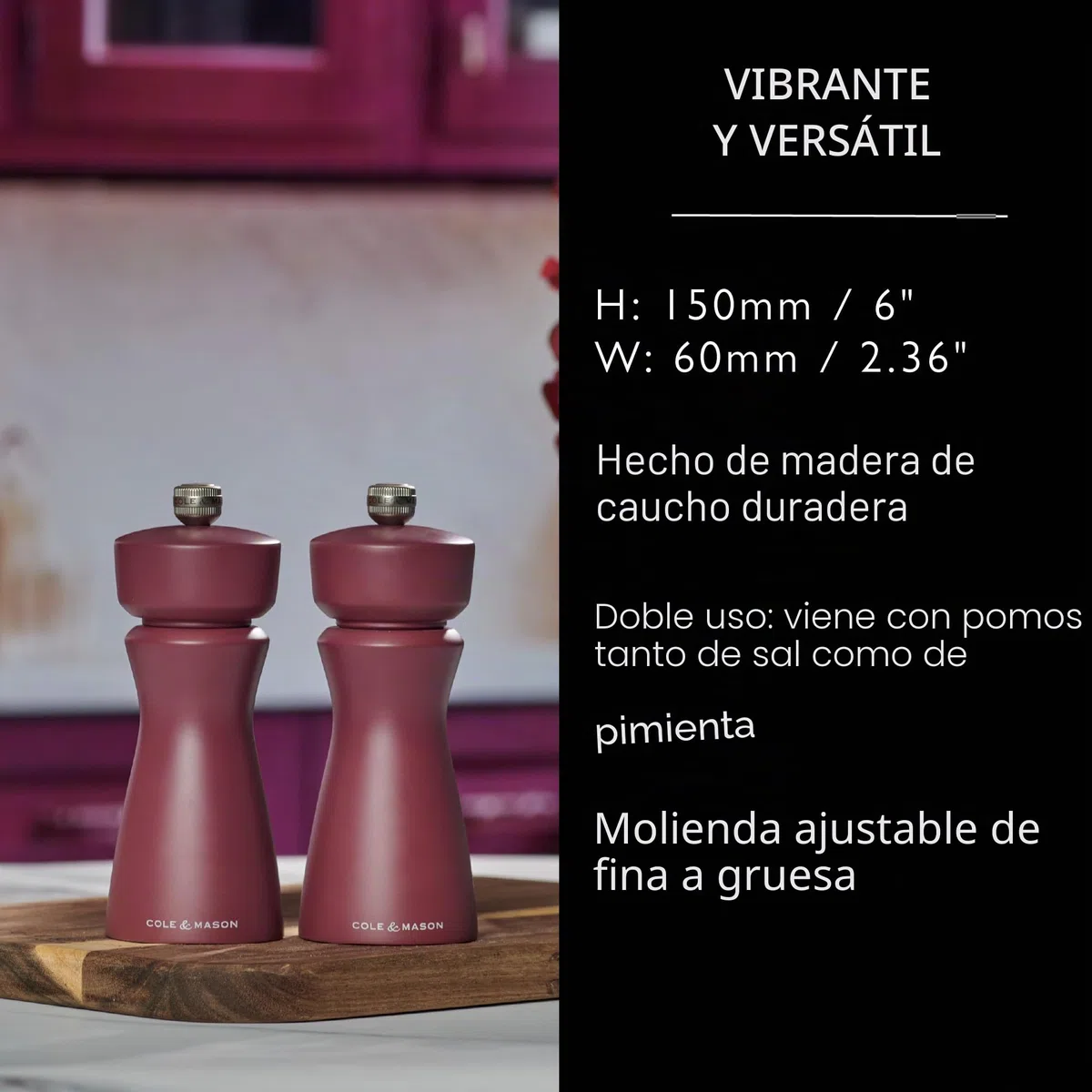 Cole & Mason Kenton Molinillo de Sal y Pimienta, Pimienta de Sichuan, Molienda Ajustable, Mecanismo de Cerámica Duradero, Incluye 1 Molino, 15 cm