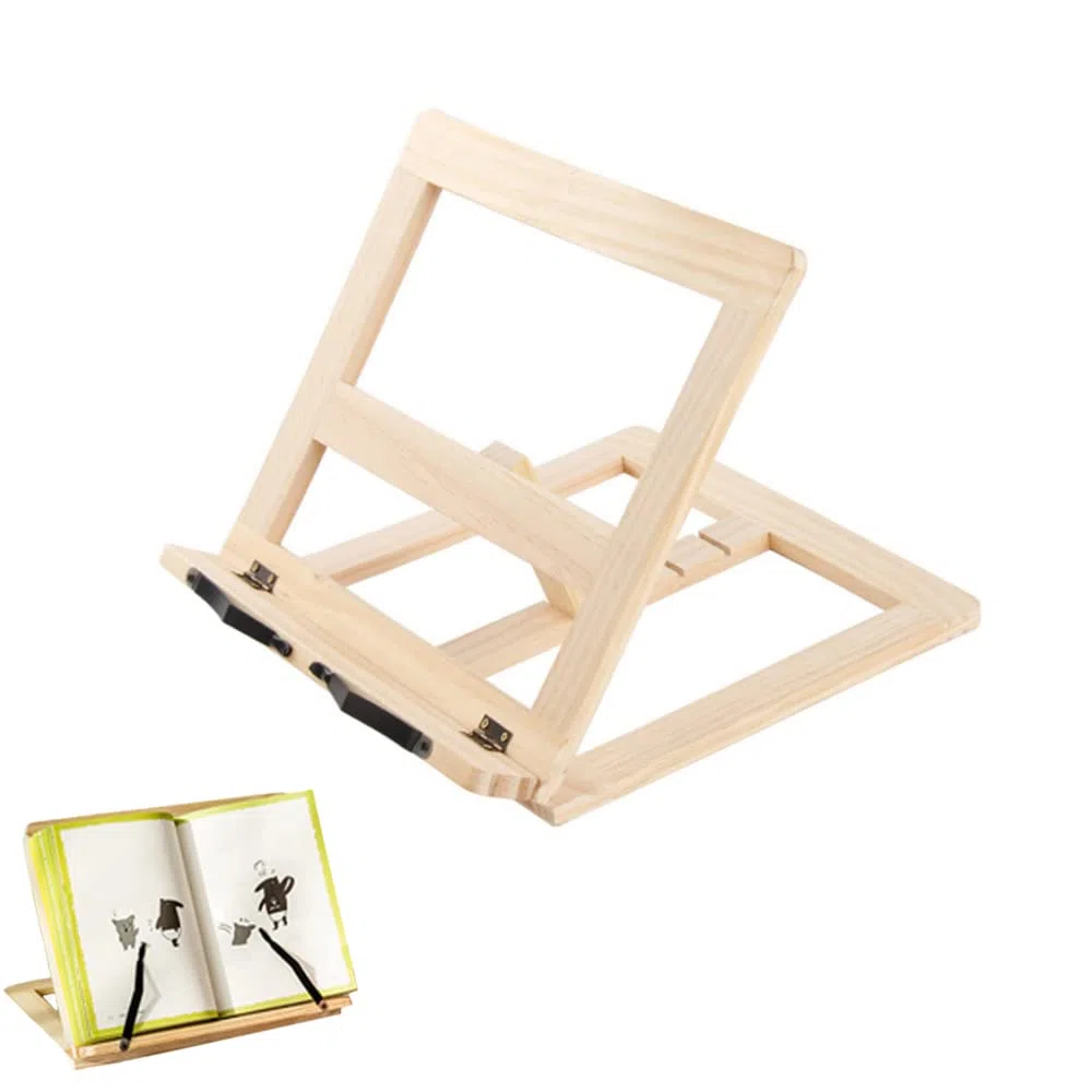 𝗔𝘁𝗿𝗶𝗹 𝗱𝗲 𝗺𝗮𝗱𝗲𝗿𝗮 𝗽𝗮𝗿𝗮 𝗹𝗶𝗯𝗿𝗼𝘀. Soporte de lectura de madera. Atril multifunción, portátil, ajustable y plegable, para libros de cocina, documentos, portátil, tableta.