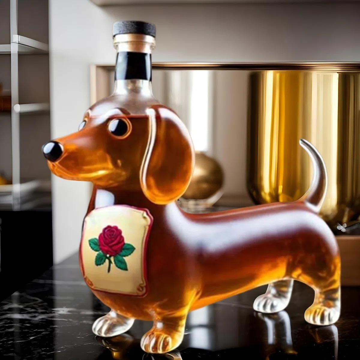 Genérico Botella de whisky con form de perro salchichas, vaso de whisky con form de perro salchichas, decantador de vino creativo con animales en 3D para decoración de bar en casa