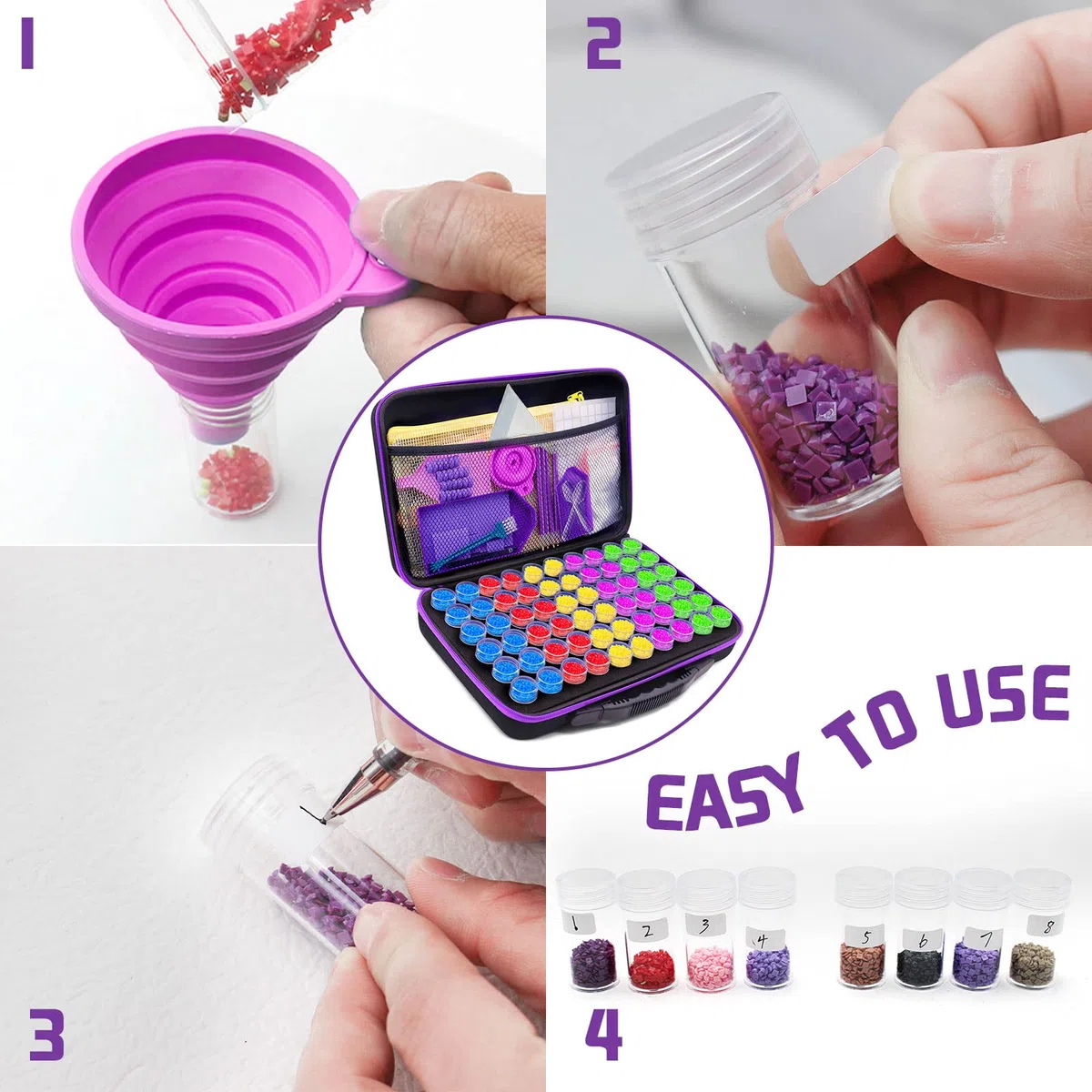 Frasheng Contenedores de almacenamiento de pintura de diamante 5D, 60 ranuras, Organizador Portátil, EVA, para Joyas, Manicura de Uñas