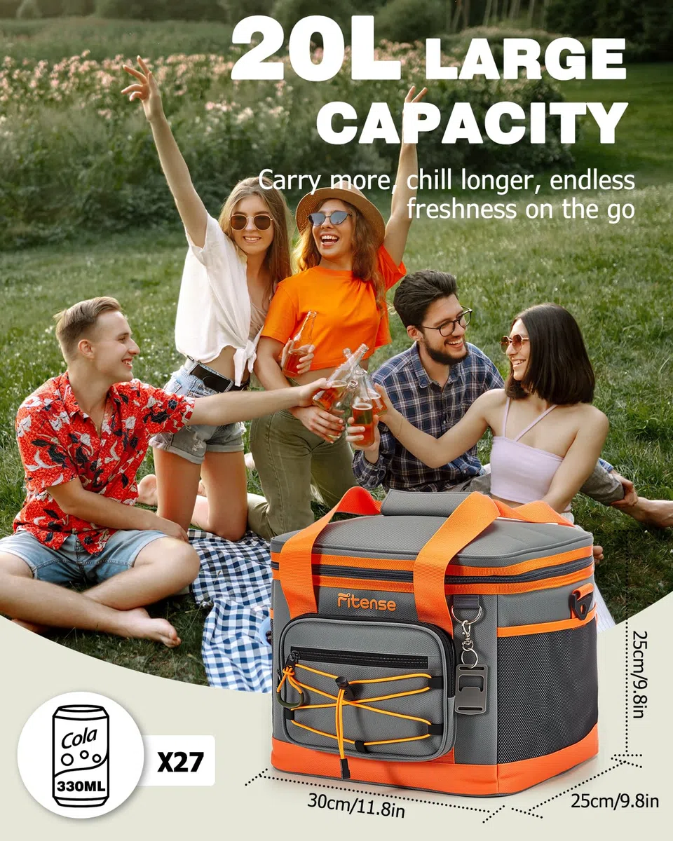 Bolsa Térmica Porta Alimentos 20/33L Plegable - Fitense Bolsa Comida Trabajo Impermeable con 4 Capas, Hielera Portátil para Playa, Viajes, Picnic, Camping, Grocery (30/50 Latas, 600D Oxford)