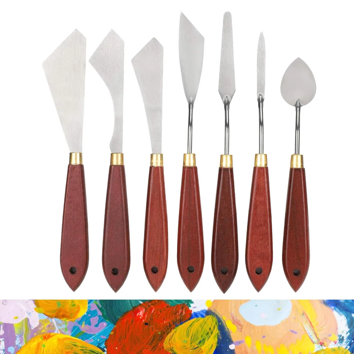 Fyearfly Cuchillo de paleta de acero inoxidable, 7 unids/set Juego de raspador de mezcla de cuchillo de paleta de acero inoxidable para pintura al óleo mezcla acrílica