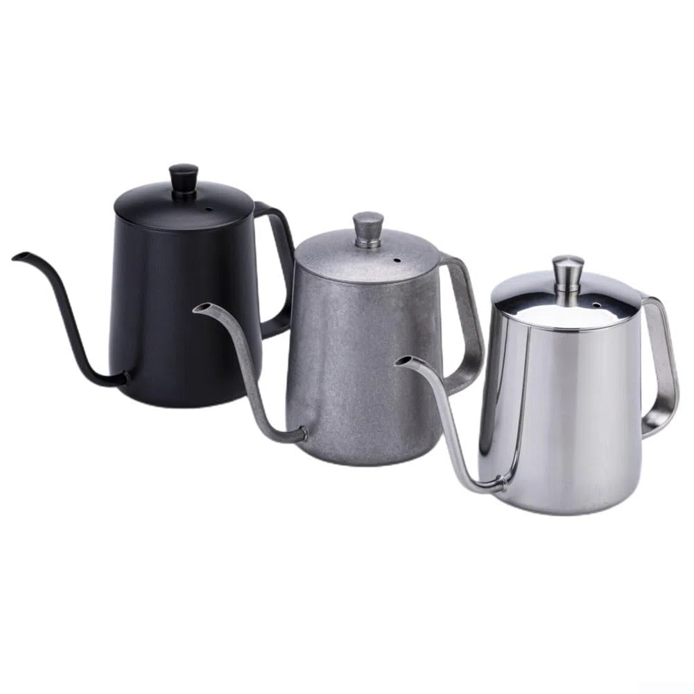 Hervidor de acero inoxidable 304 con cuello de cisne de estilo vintage, para cafeterías y oficinas (plata, 350 ml)
