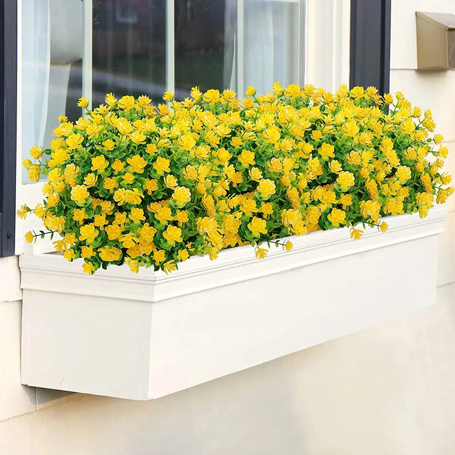 8 Piezas Flores Artificiales Flor Falsas Arbustos Verdes Balcón Resistentes a los Rayos UV Plantas para Colgar Verde Plantas Artificiales Eucalipto para Ventanas Bodas Fiestas(Amarillo)