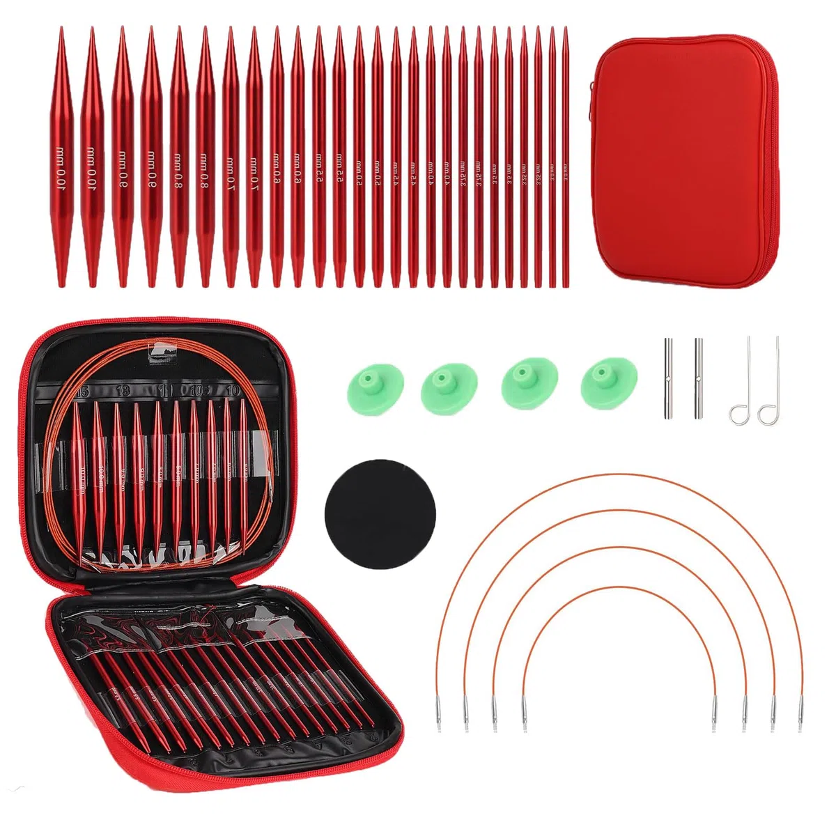 Juego de agujas circulares intercambiables de 3,0-10,0 mm, Agujas de Tejer de Aluminio, agujas de tejer intercambiables,agujas de tejer circulares para aficionados, principiantes tejido (red)