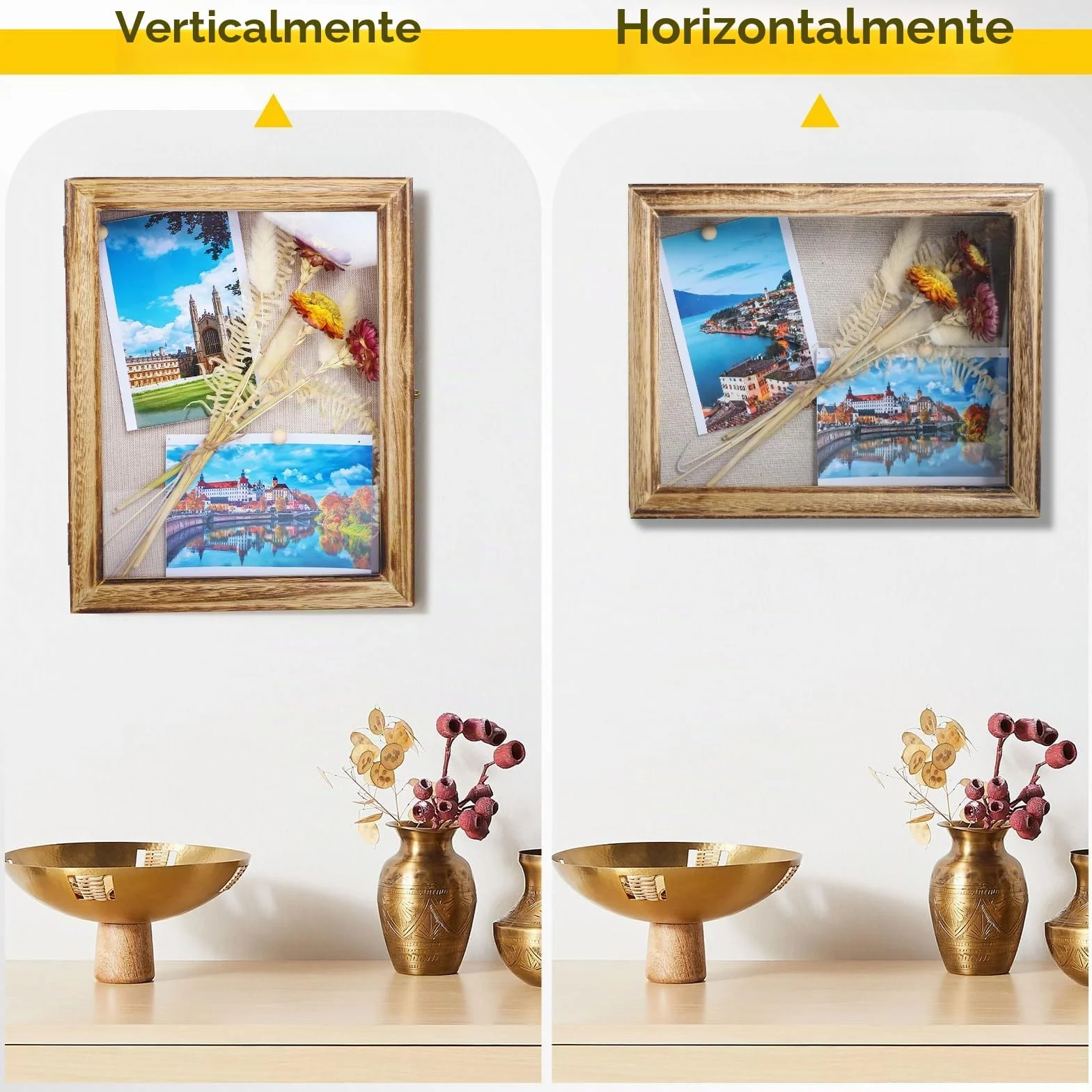 Marcos con Profundidad, Wood Shadow Box Frame, Marco Profundo de 25x20 cm para Pared o Mesa - Exhibidor 3D para Fotos, Flores, Arte y Objetos Sentimentales