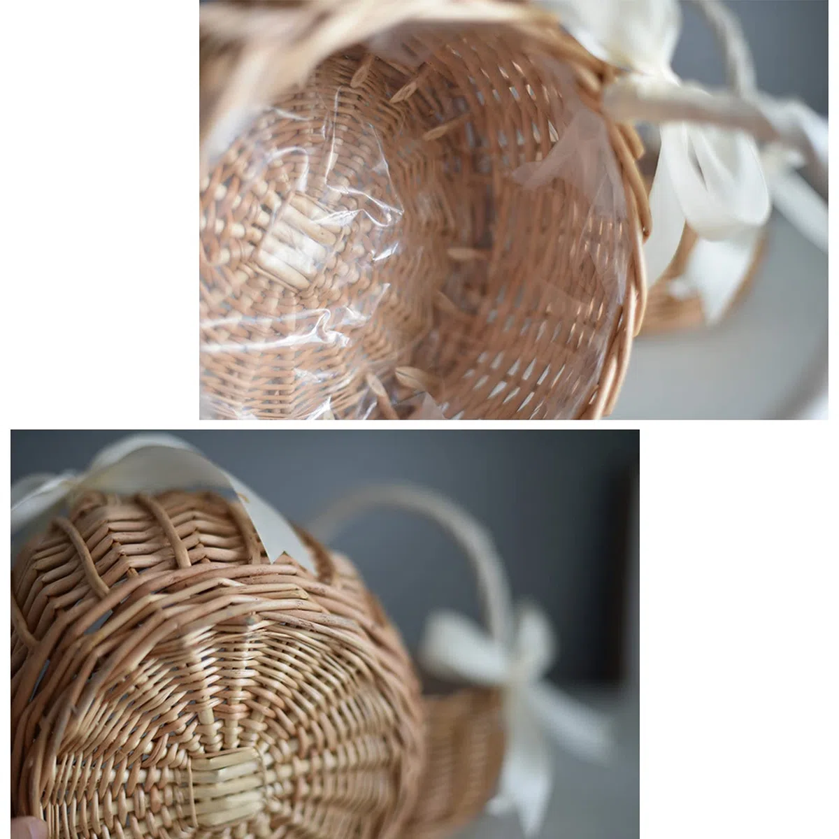 Cesta de Niña de Las Flores, Cesta de Flores de Ratán, Cestas de Mimbre para Bodas con Cinta, Cesta de Flores Tejida a Mano con Asa, para la Decoración de la Fiesta de la Boda en Casa, 15 * 8 cm