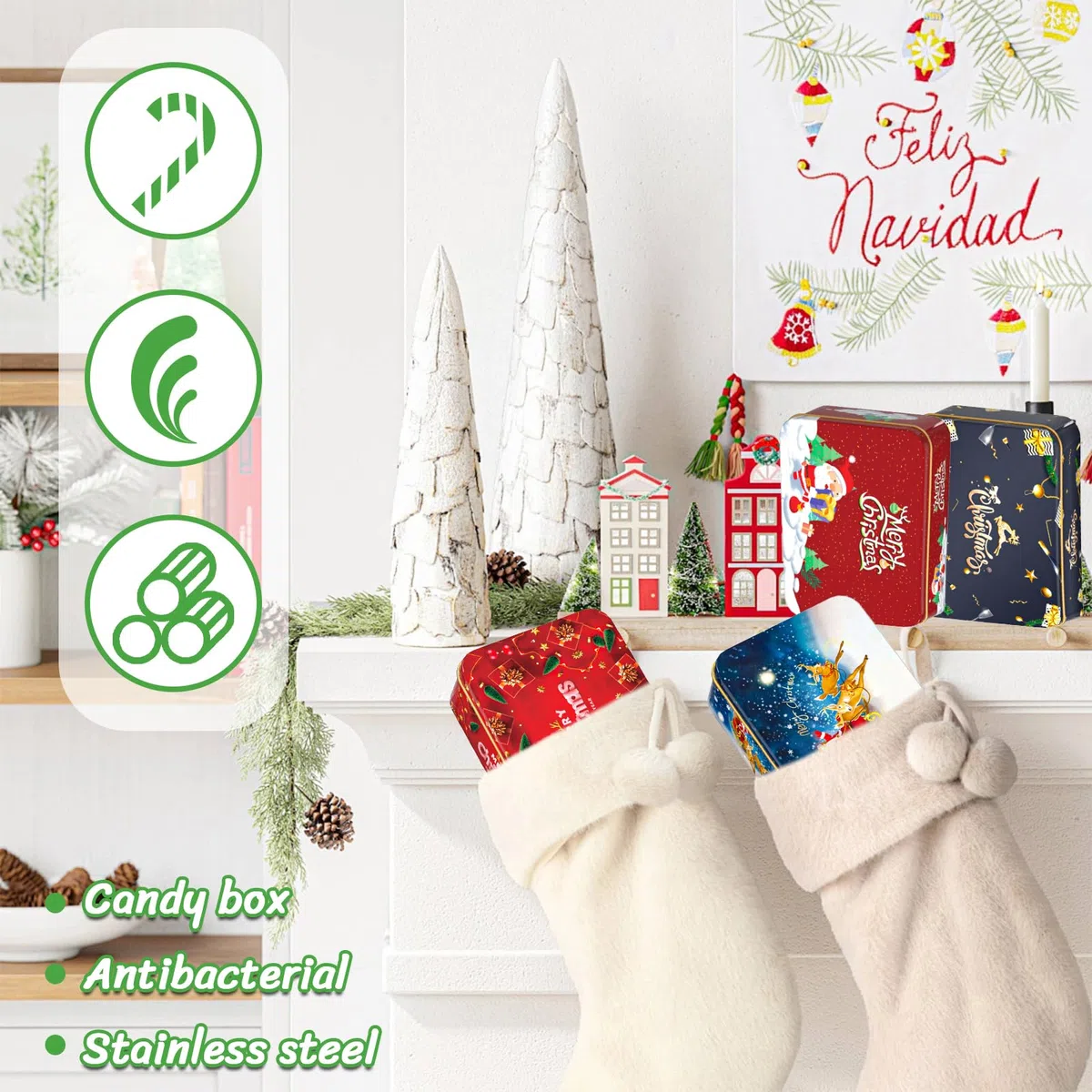 8 cajas de metal con tapa, mini cajas de galletas navideñas, latas de almacenamiento de Navidad, mini latas de metal para dulces y aperitivos