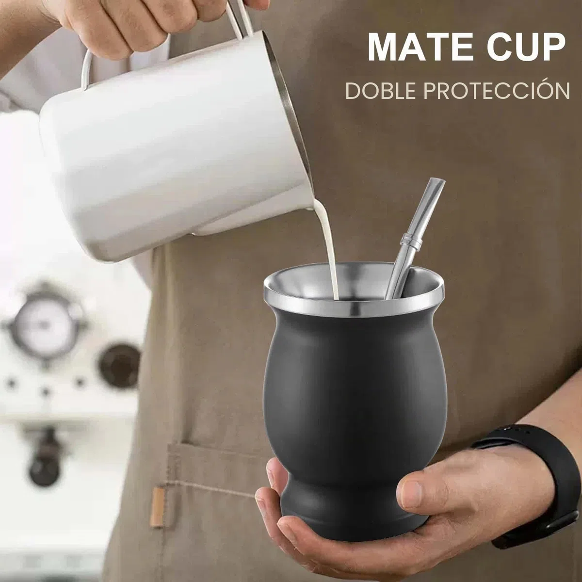Juego de 2 Vasos de Acero Inoxidable para Té Mate con Cuchara y Cepillo de Limpieza, Dishwasher Safe y Durable para Cocina