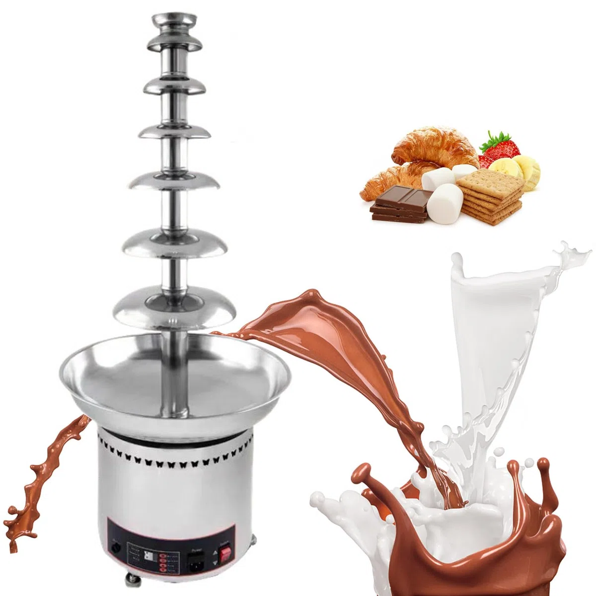 Fuente eléctrica de fusión de chocolate, torre de fondue de acero inoxidable para bodas y fiestas, máquina de fondue caliente comercial de 4 a 7 niveles, perfecta para cumpleaños y eventos
