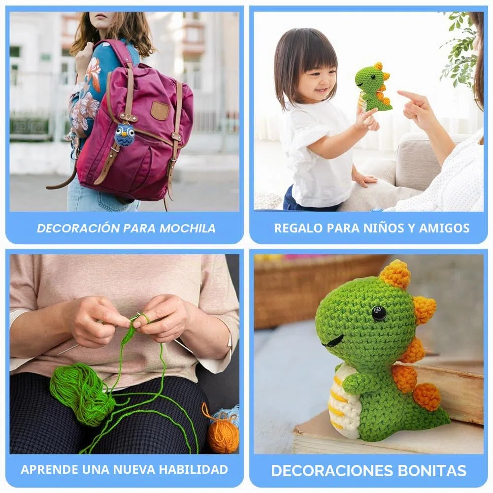 AUAUY Kit de Ganchillo para Principiantes, Juego de Animales de Ganchillo para Principiantes de 4 Piezas, Hilo, Ojos, Relleno,con Tutoriales en Video Paso a Pas, Perfecto para DIY y Tejido a Mano