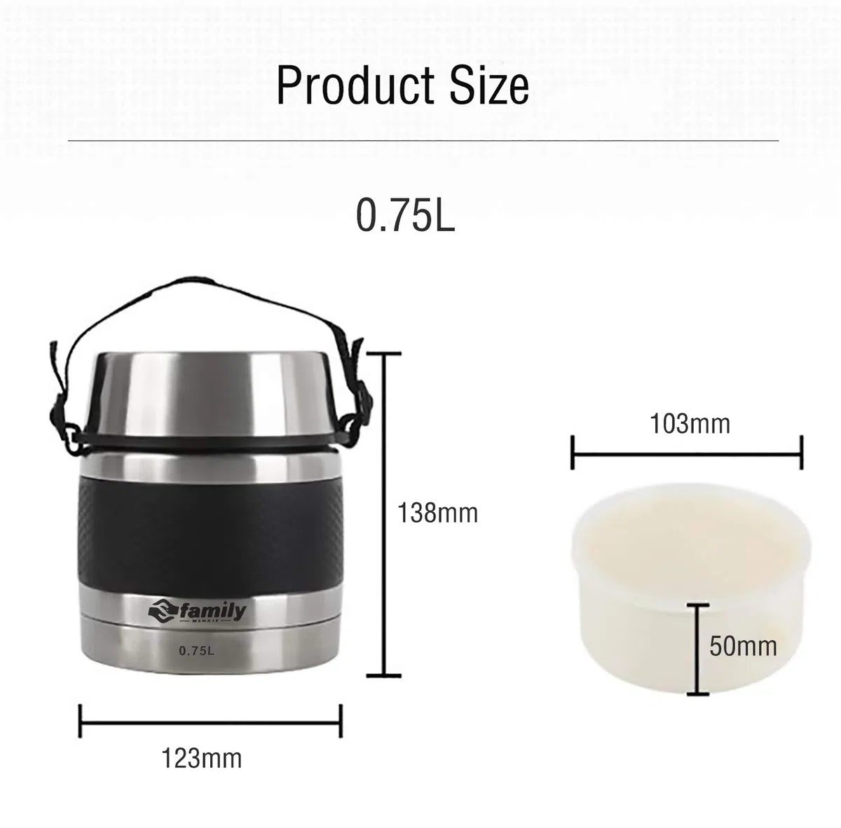 family Termo para Comidas de Acero Inoxidable, Recipiente Aislado para Sólidos y Líquidos con Recipiente Interiores para Sopas, Salsas o Ensaladas (750ML)
