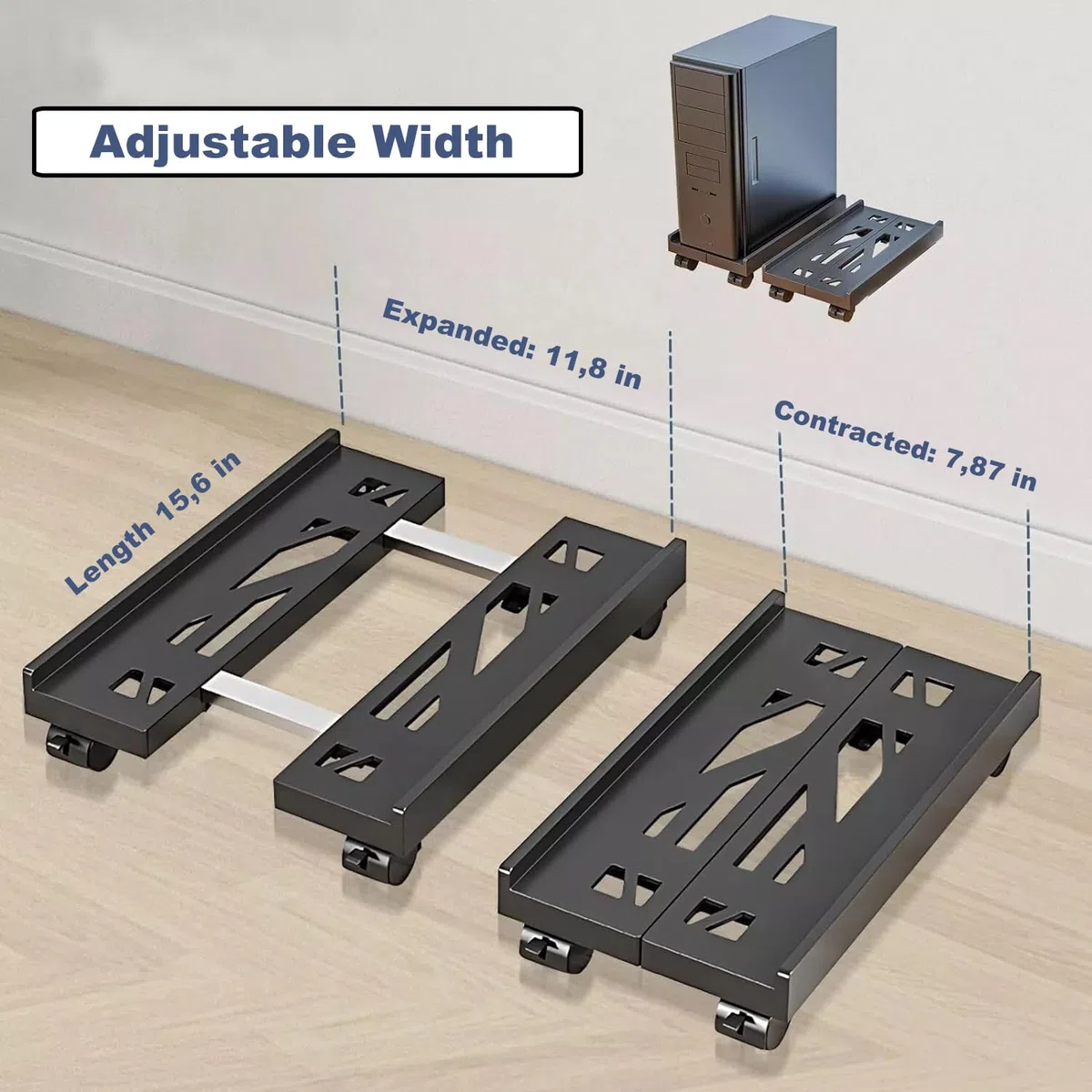 Soporte para PC bajo escritorio, soporte universal ajustable para CPU con ruedas