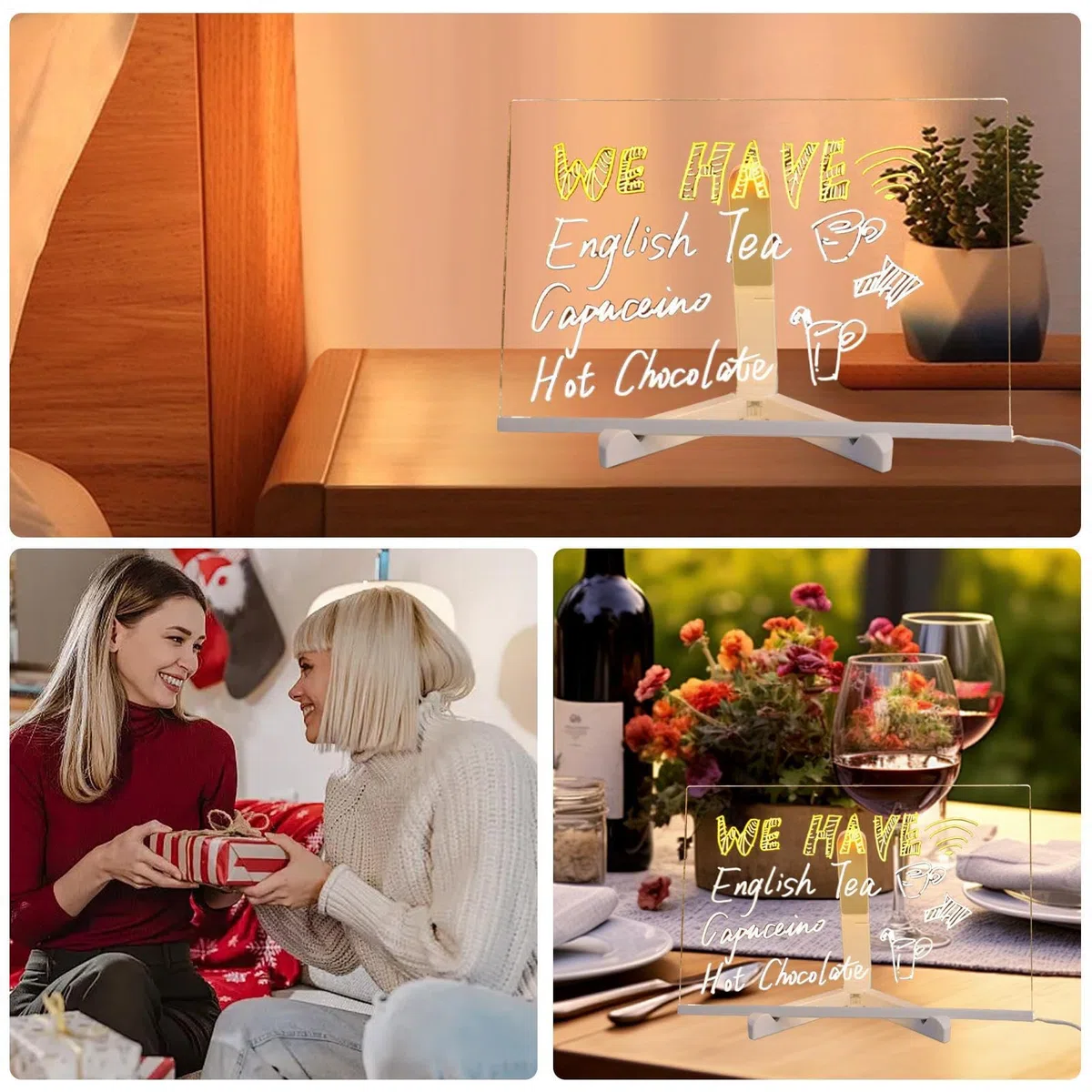 Pizarra LED Para Dibujar | Tablero De Mensajes Acrílico Con Luz LED | Superficie Borrable Para Escritura Y Arte Para Casa Y Oficina | Para Escritorio Tienda Bar Café Y Cumpleaños Infantil
