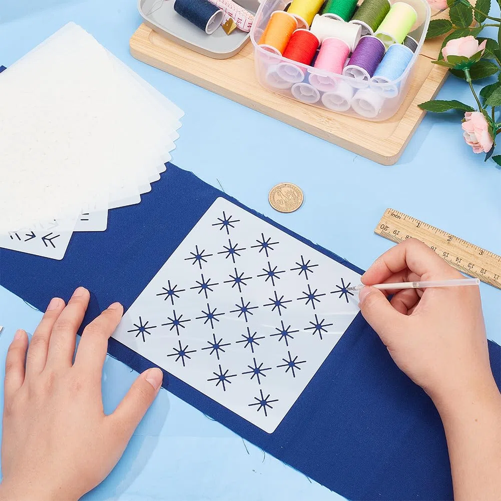 FREEBLOSS 12 plantillas de plástico Sashiko de 5.5 x 5.5 pulgadas, 12 patrones geométricos diferentes de bordado para Sashiko, acolchado a mano