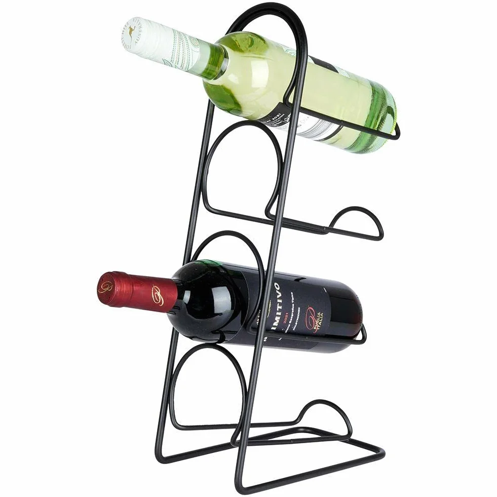 Vilde Botellero de metal para 4 botellas, color negro, 21 x 12 x 43 cm