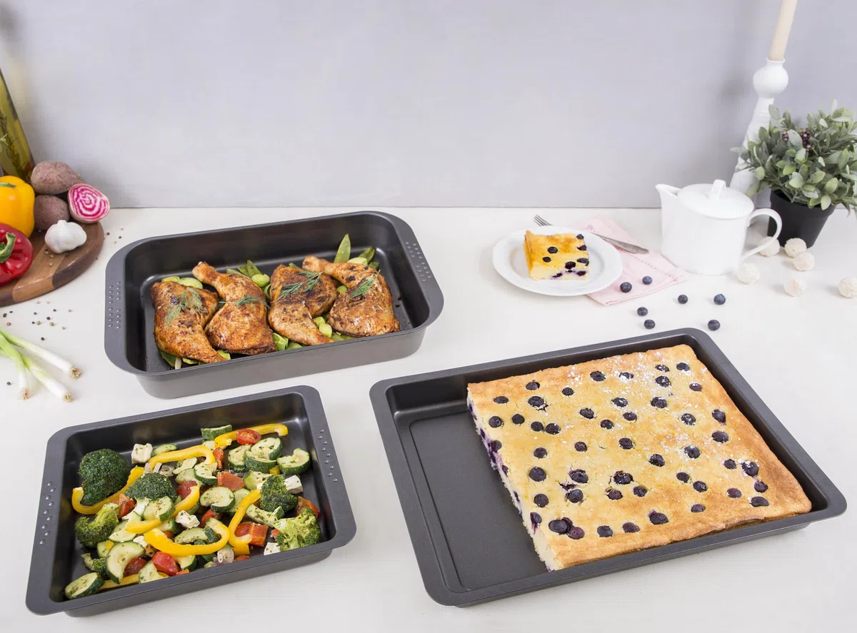 CHG 9905-104 - Juego de 3 bandejas Altas para Horno, Color Gris Oscuro Metalizado