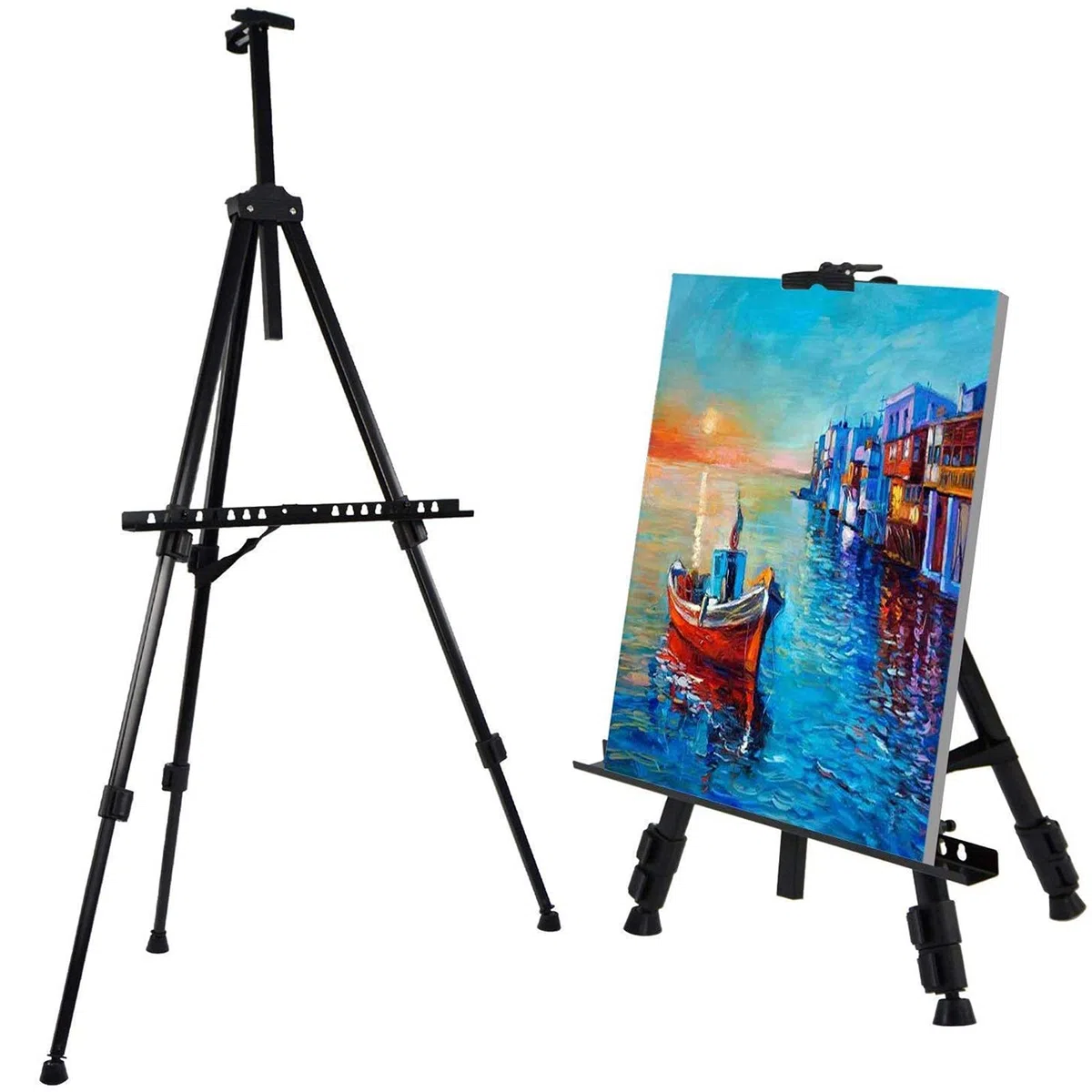 Caballete de aluminio de altura regulable de 60 a 162 cm, estable y ultraligero, caballete de mesa plegable y de campo con bolsa de transporte, multifuncional para color, póster (negro)