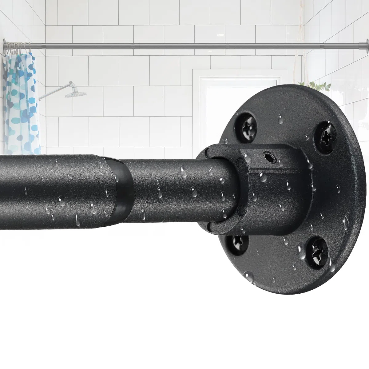 Barra de ducha 70-125 cm, barra extensible para cortina de ducha, color negro mate, para baño, ventana, armario