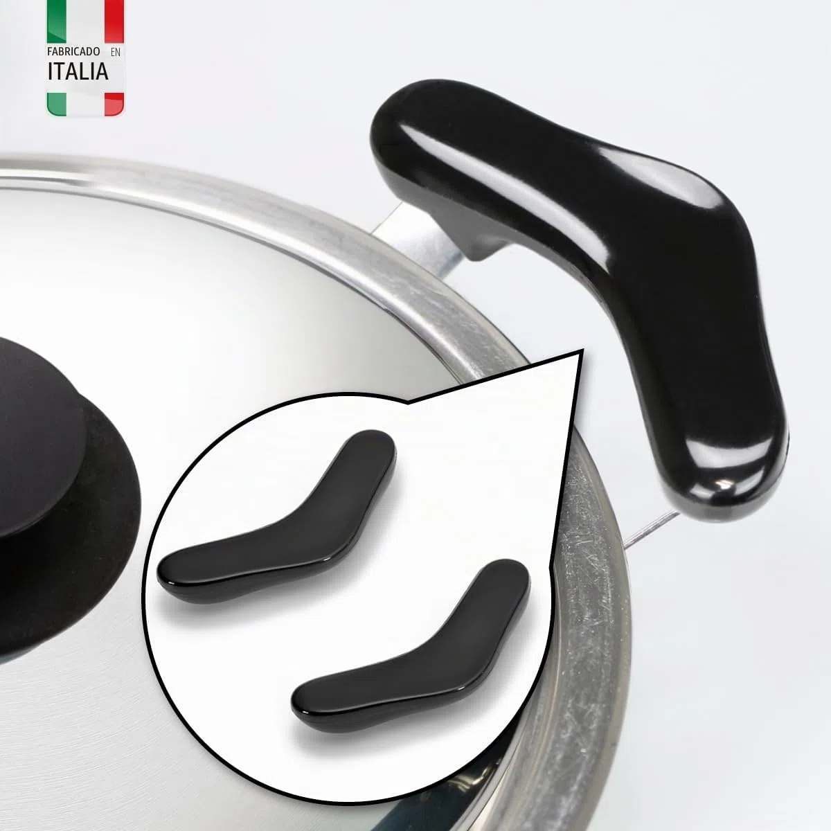 Mangos de olla con forma no original, pero compatibles con AMC – Rosca de latón y baquelita antiquemaduras, juego de 2 asas – Incluye 4 tornillos de acero inoxidable