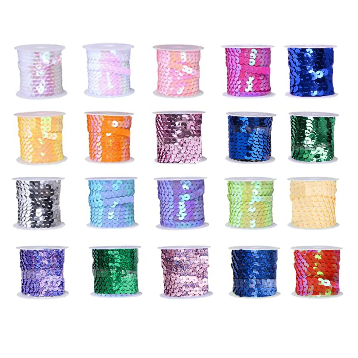 20 rollos de cuentas de lentejuelas de 5 yardas, cinta de lentejuelas iridiscentes para manualidades, collares, costura, ropa, decoración de vestidos