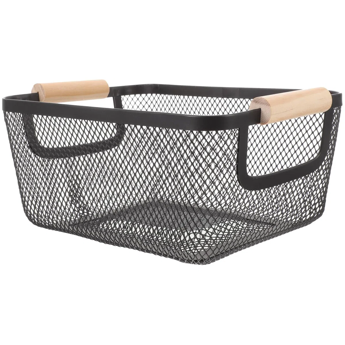 Genérico Cesta Metálica de Alambre Negra Asa de Madera, Organizador Pequeño para Baño y Cocina, Diseño Nórdico, Cesta Funcional de Almacenamiento