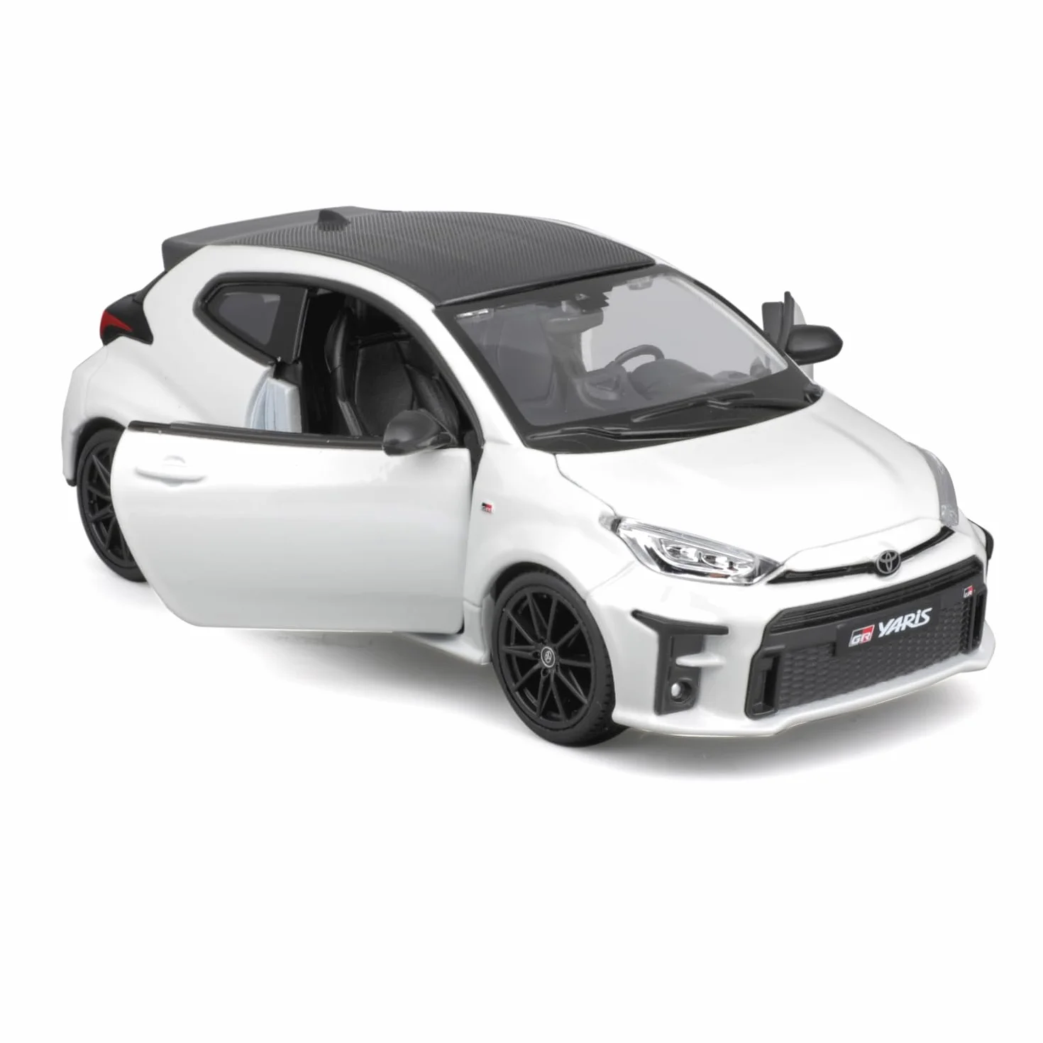 COLORBABY Burago Maqueta Coche Toyota GR Yaris, Escala 1:24, Diseño aerodinámico en Rojo o Blanco, Fabricado en Die-Cast Metal, Puertas de Apertura Manual, Interior detallado (78126)