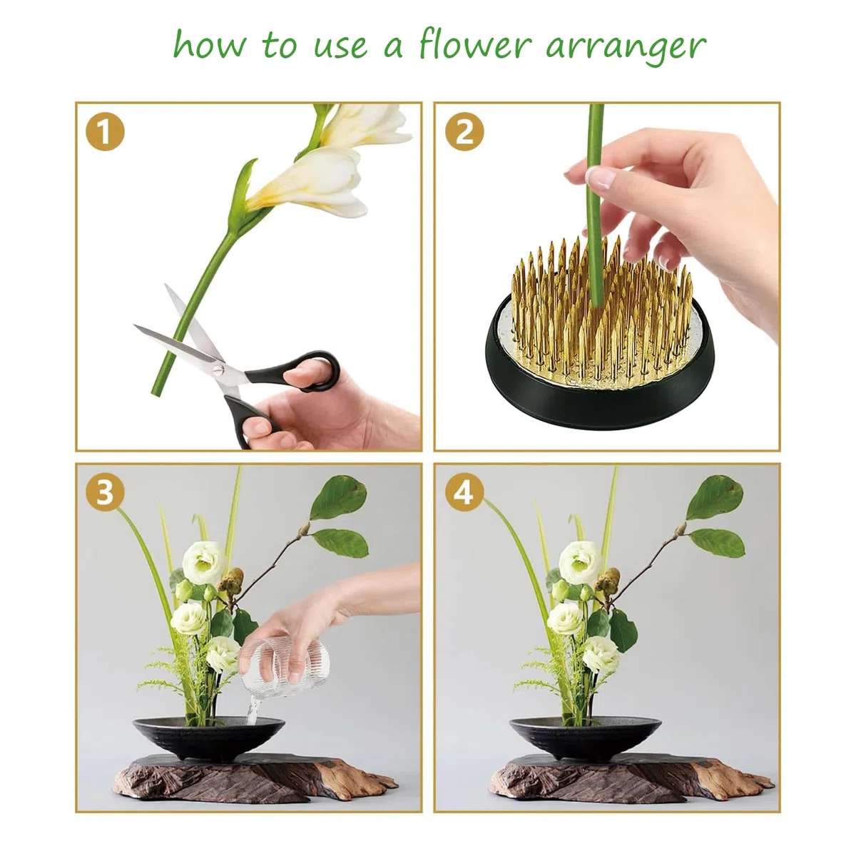 4 Piezas Flower Frog, Rana de Flores, Ikebana Kenzan, Steckigel Blumen, Kenzan Blumensteckigel Round, con Junta de Goma y Cepillo de Limpieza, para Arreglos Florales, Hogar, Oficina, Floristería