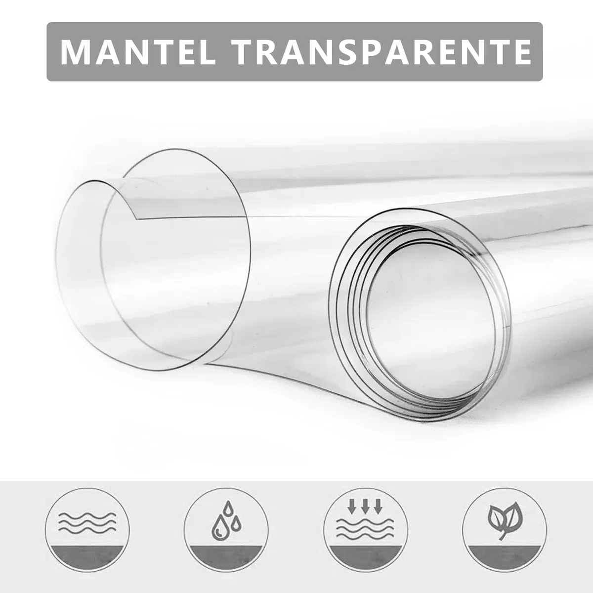 MERCURY TEXTIL- Mantel Fino de PVC Impermeable Transparente, Lámina Fina de Mesa Anti Manchas. Anchura de 140cm, Hule Protector de Muebles, Superficies y Mesa Rectangular (0,50mm-250cm Largo)