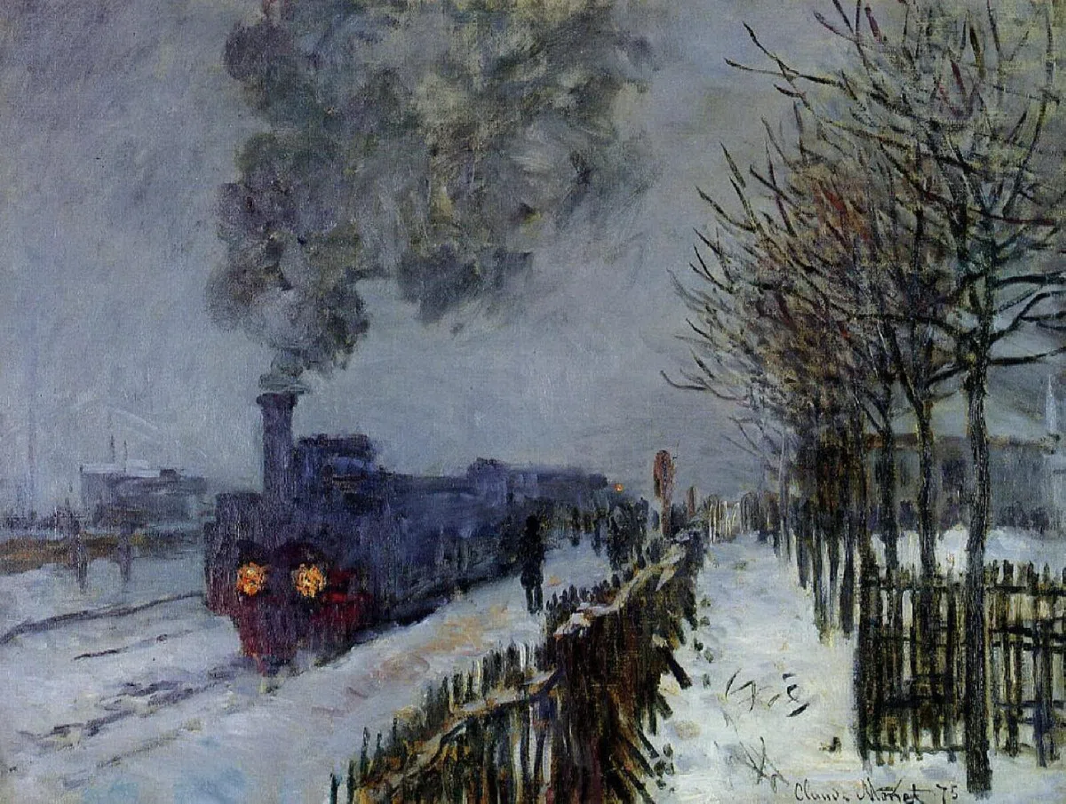 DIY 5D diamante pintura bordado Claude Monet tren en la nieve punto de cruz taladro redondo completo mosaico arte decoración 30x40cm