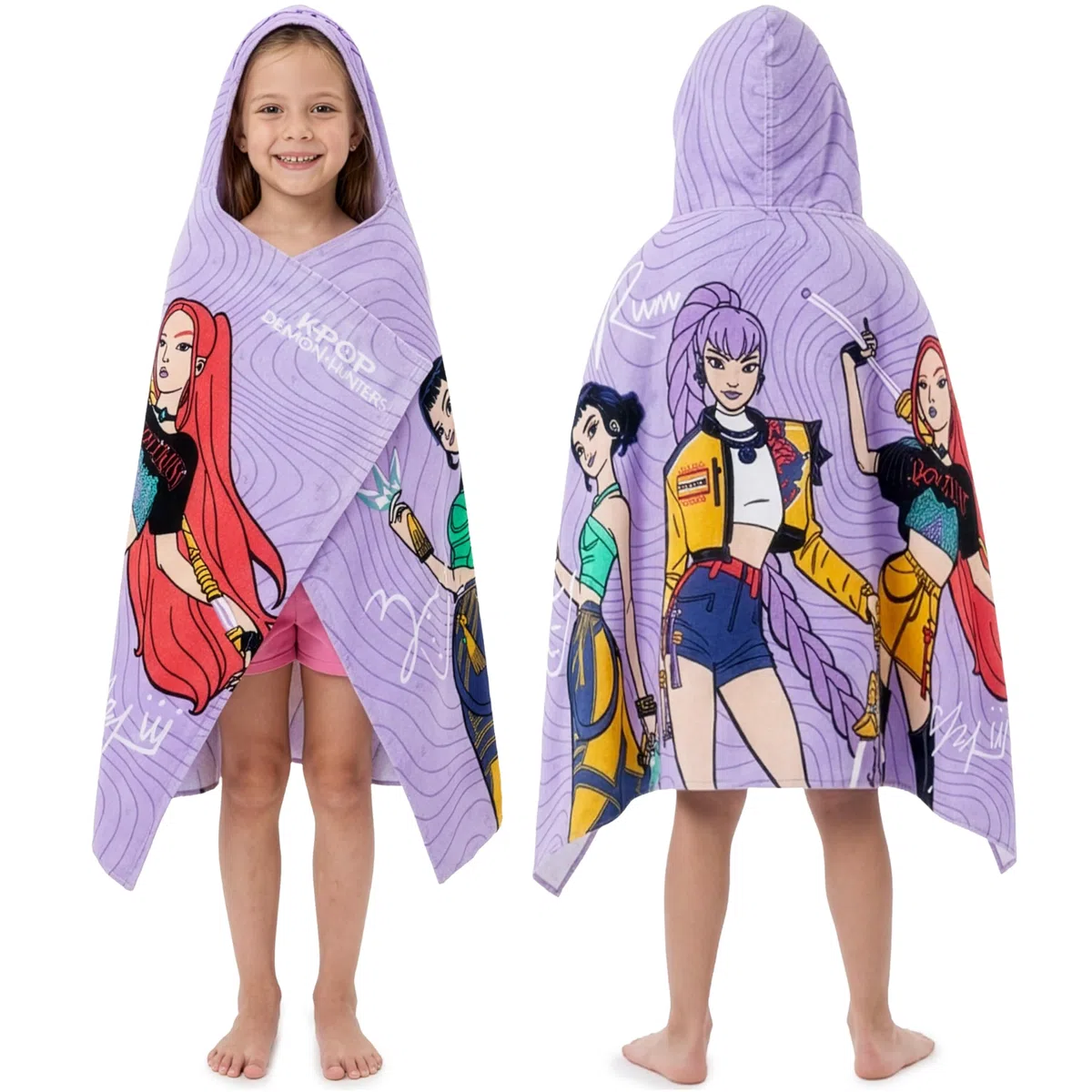 Get Trend KPOP Demon Hunters Poncho Toalla Niña con Capucha, 125x75 cm, 100% Algodón, Poncho Toalla Baño, Playa y Piscina, Regalo Niña y Adolescente para Verano