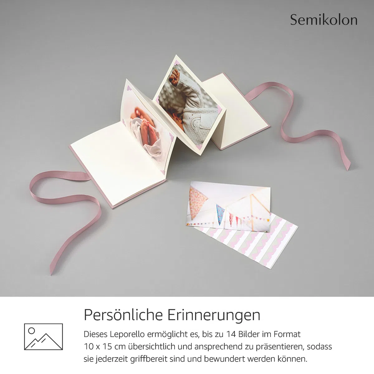Semikolon 374332 Leporello Classico Petit Atelier 12,1 x 17,6 cm - 14 fotos 10 x 15 cm - Álbum de fotos en acordeón - algodón de azúcar
