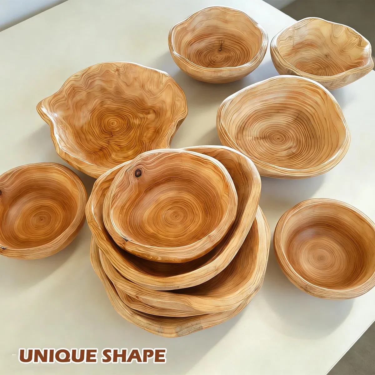 GOMETY Frutero de madera natural, ensaladera de madera, cuenco decorativo hecho a mano, irregular, fruta creativa, cuenco para servir aperitivos para frutas, ensaladas, llaves, decoración (20-24 cm)