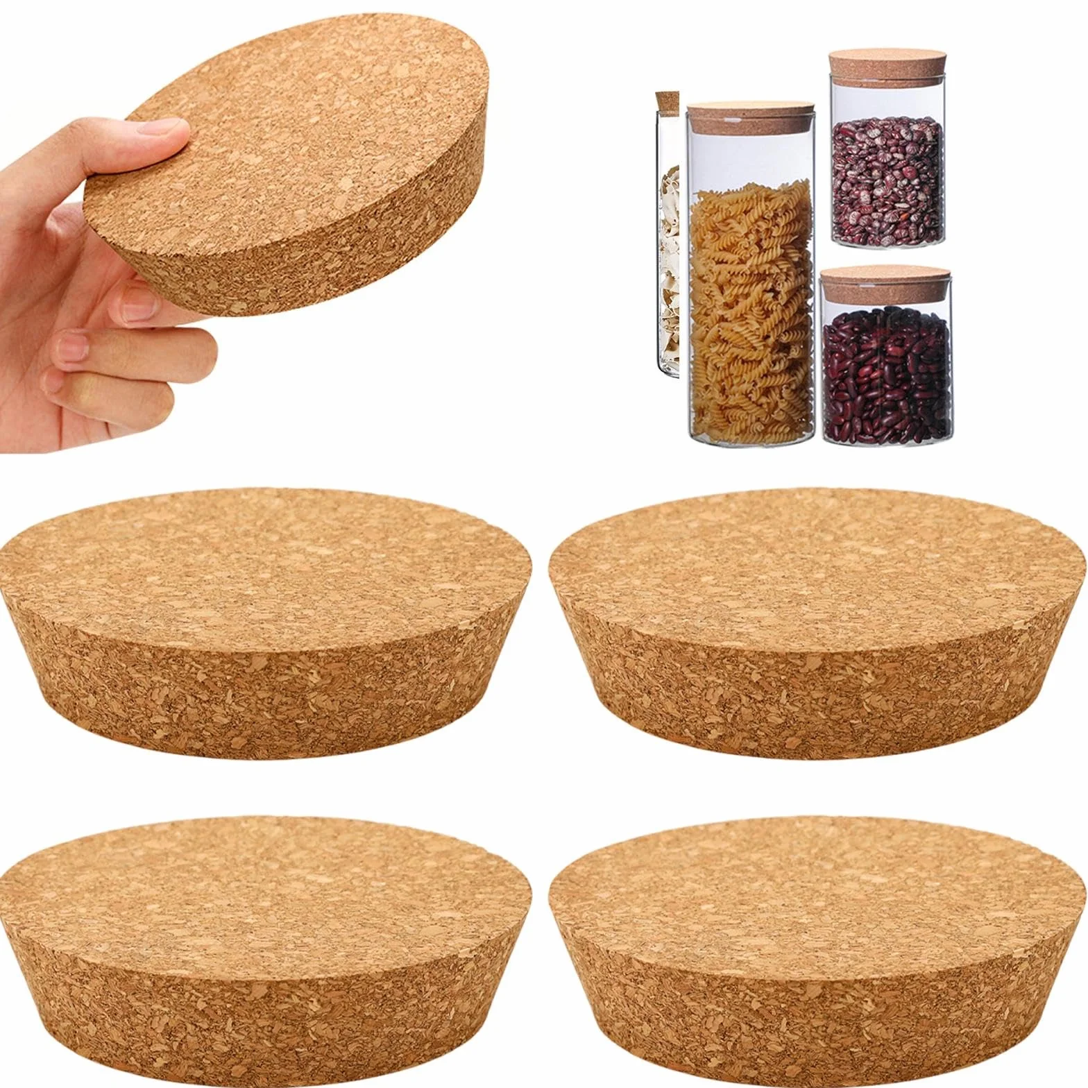 4 unidades Tapones de Corcho Cónicos Corchos para Botellas 90 a 110mm Grandes Tapones Corcho 30 mm de Grosor Tapas de dorcho de Madera para Tarros Botella de Vino, Garrafas, Cerámica
