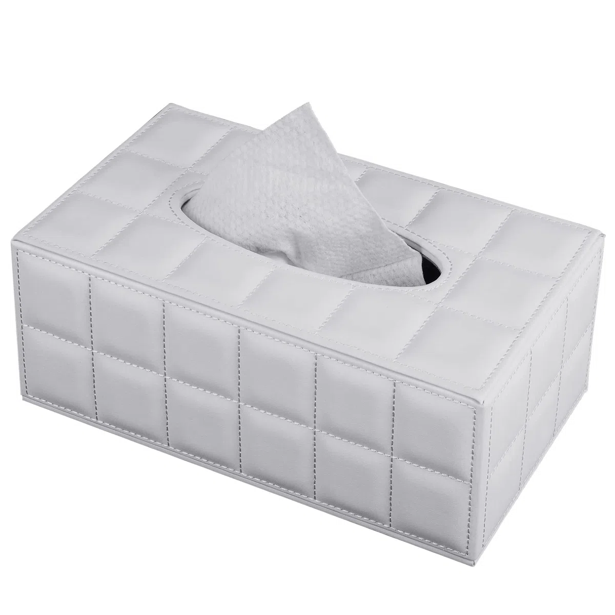 Portapañuelos de Papel in Cuero,Rectángulo Caja de Pañuelos de Papel,con Fijación Magnética,Servilletero para la Oficina en Casa,Decoración de Coche Automotive,Blanche