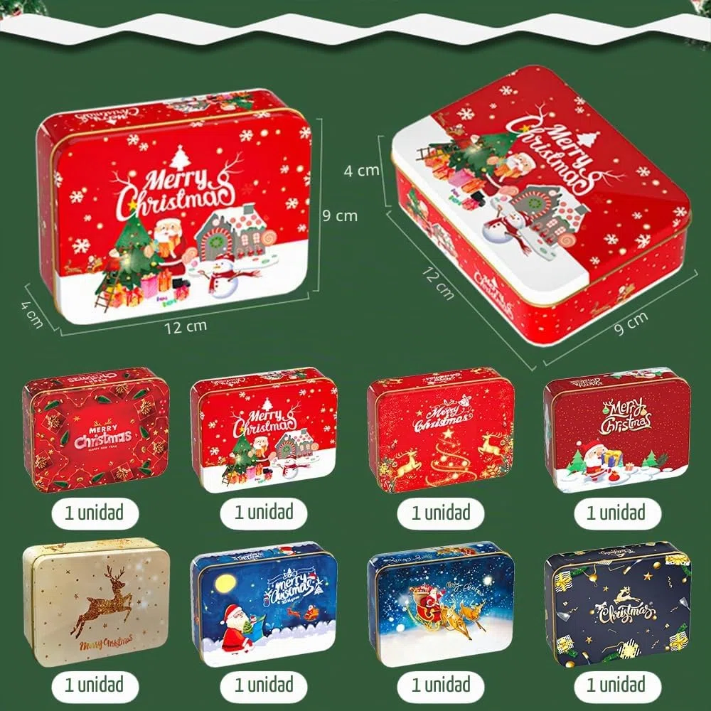 Cajas de Lata Navidad,8 Cajas Metalicas Navidad con Tapas,Latas,para Galletas,Chocolate, Dulces, Golosinas