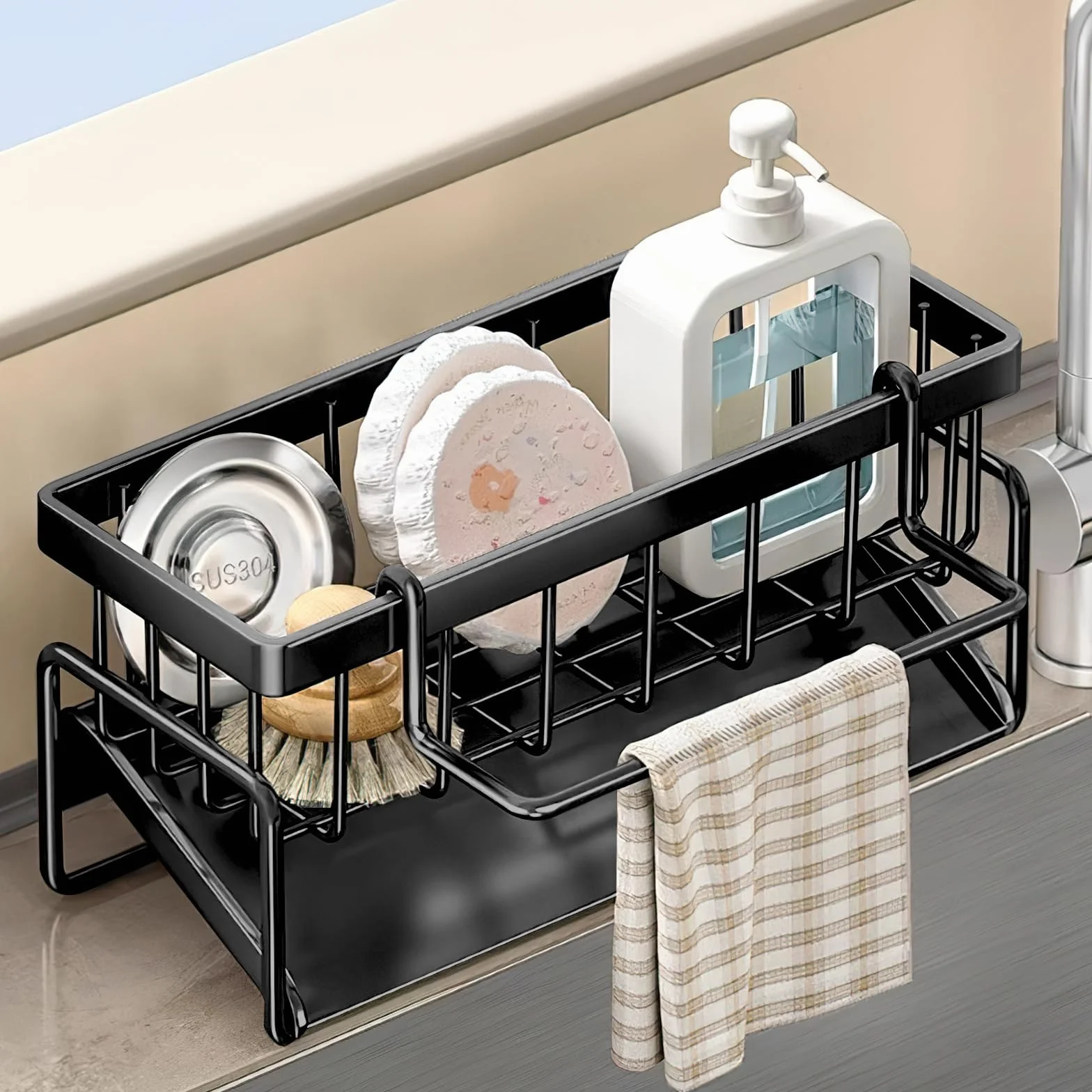 HENGBIRD Acero Inoxidable Porta estropajos Fregadero Desagüe Automático para Guarda estropajos Fregadero Soporte Estropajo fregaderos, Accesorios de Cocina.
