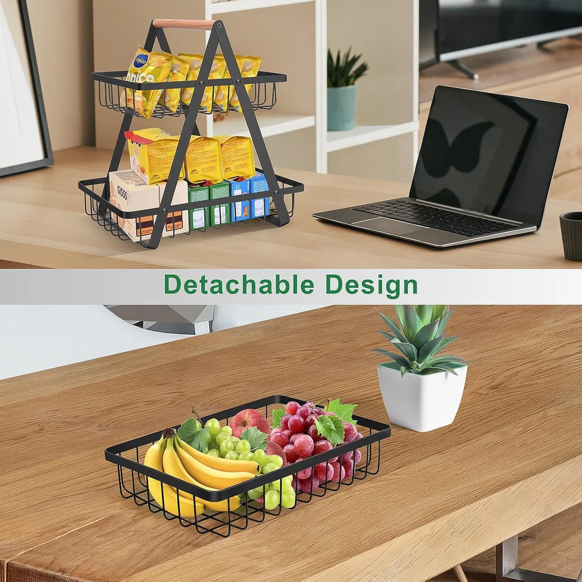 Fruteros de Cocina, Cesta para Fruta de 2 Niveles, Cesta de frutas metálica para mostrador y organizador cocina,Almacenamiento Canasta, Cesta de Frutas de Metal para, Verduras, Aperitivos y Pan