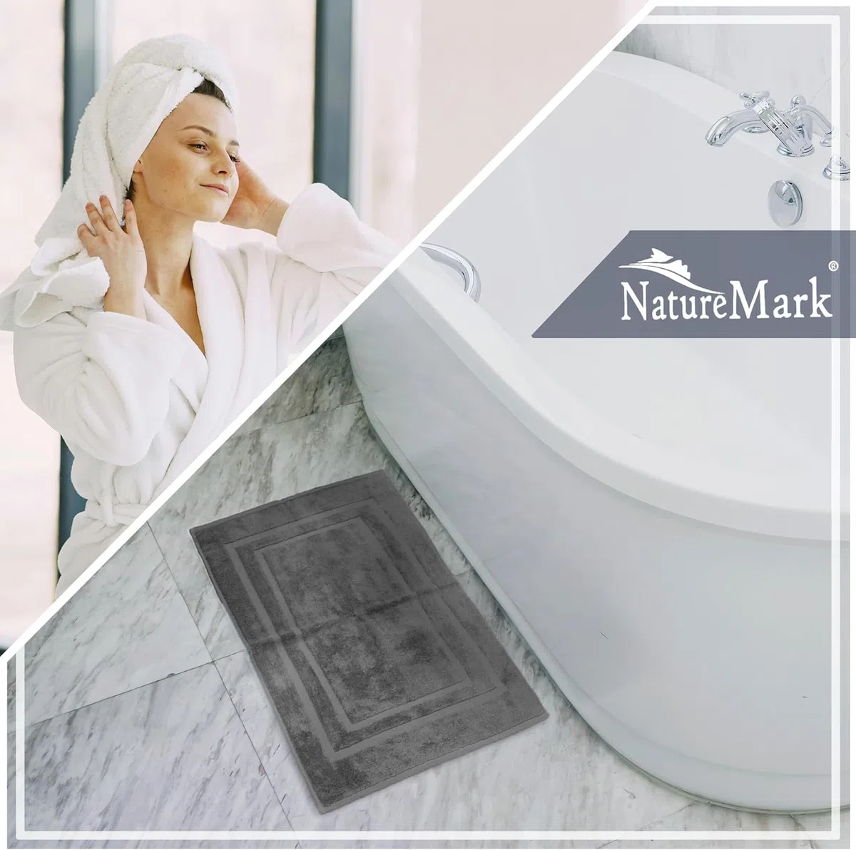 NatureMark Alfombrillas de baño en Paquete de 2 Unidades, 100% algodón, 50 x 80 cm, Alfombrillas de Ducha en Paquete Doble, Color: Gris Antracita