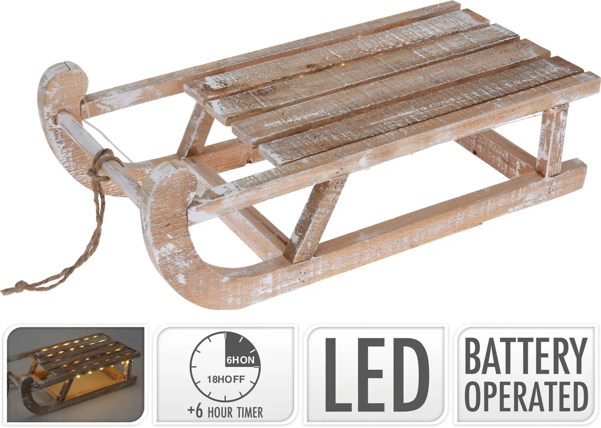 Trineo Madera con Luces led 50x24x16,5cm