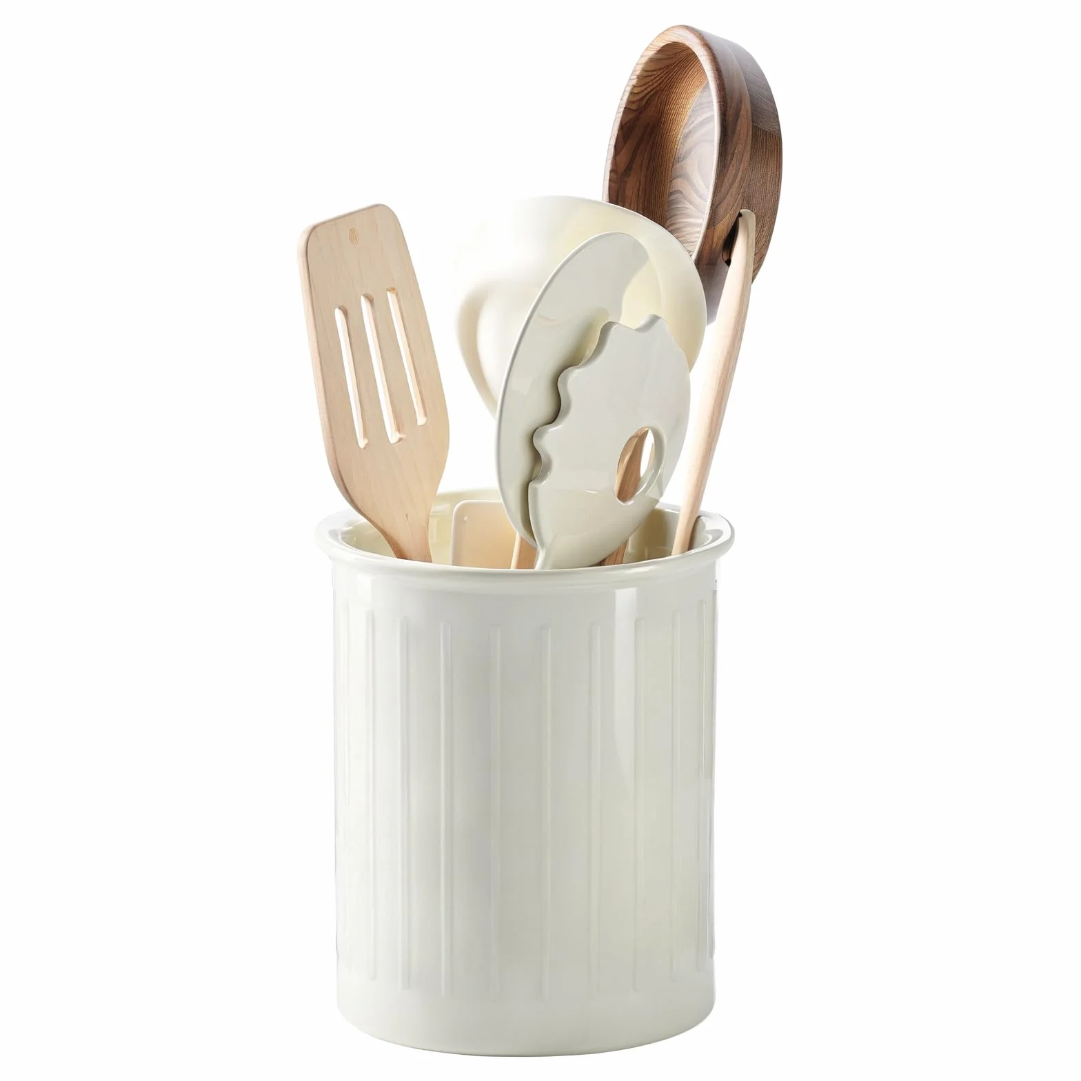 PAVSTINE Soporte Utensilios Cocina de Cerámica, 13,4 x 11 cm Bote para Utensilios, Relief Porta Cubiertos para Encimera Cocina, Superficie Acristalada Brillante, Blanco