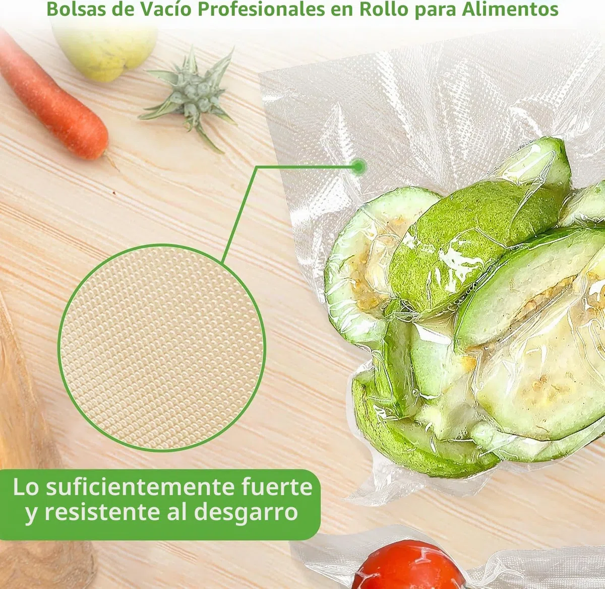 KitchenBoss Bolsas Envasar al Vacio：Bolsas Vacio Alimentos 5 Rollos 28x300cm, Rollos Envasadora al Vacio Adecuado para sous vide, sellador al vacío y Microondas