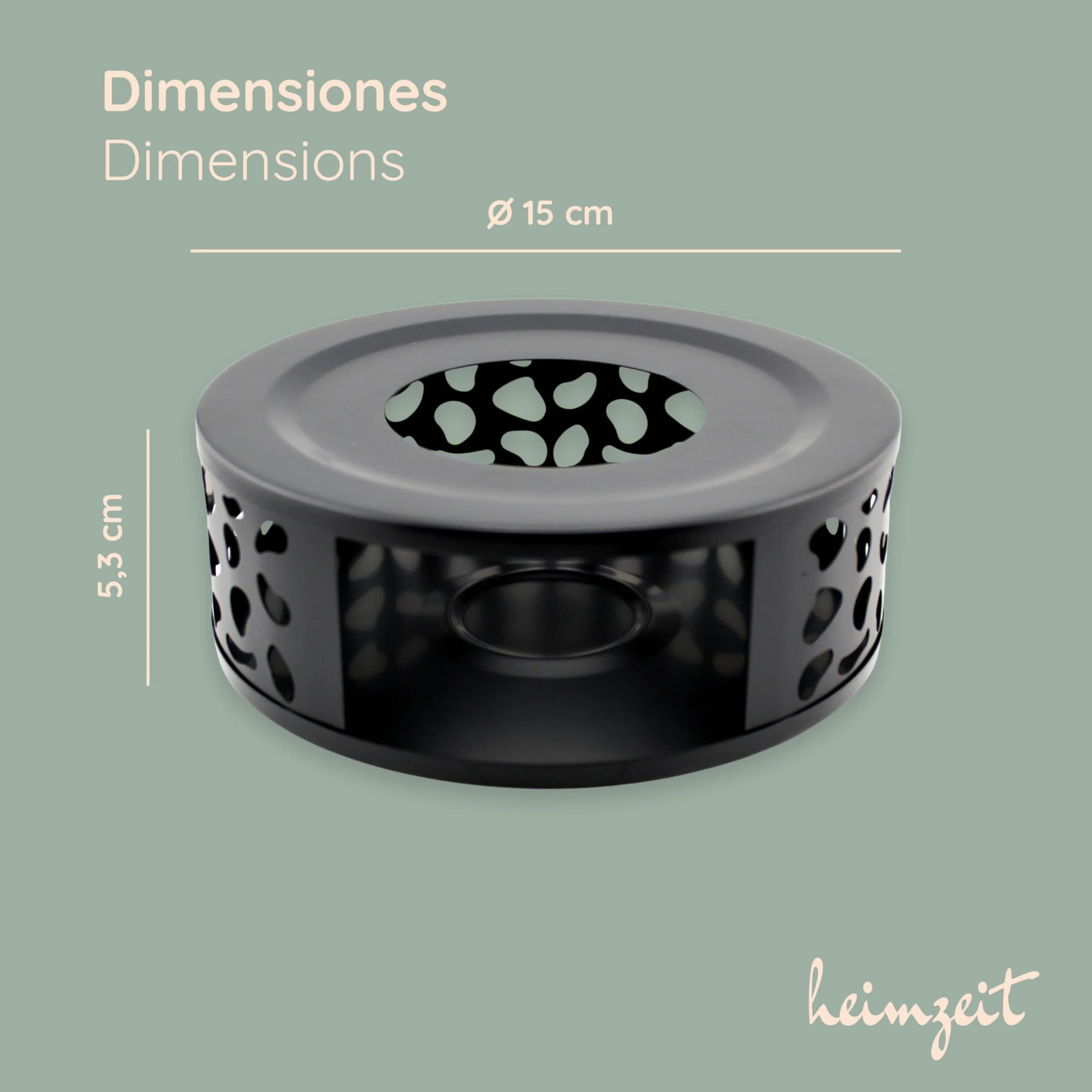 Calentador para Teteras y Cafeteras de Acero Inoxidable [Ø 15 cm, Negro], Calentador de Té con Portavelas, Diseño Elegante, Resistente a los Arañazos y Apto para Todos los Tamaños
