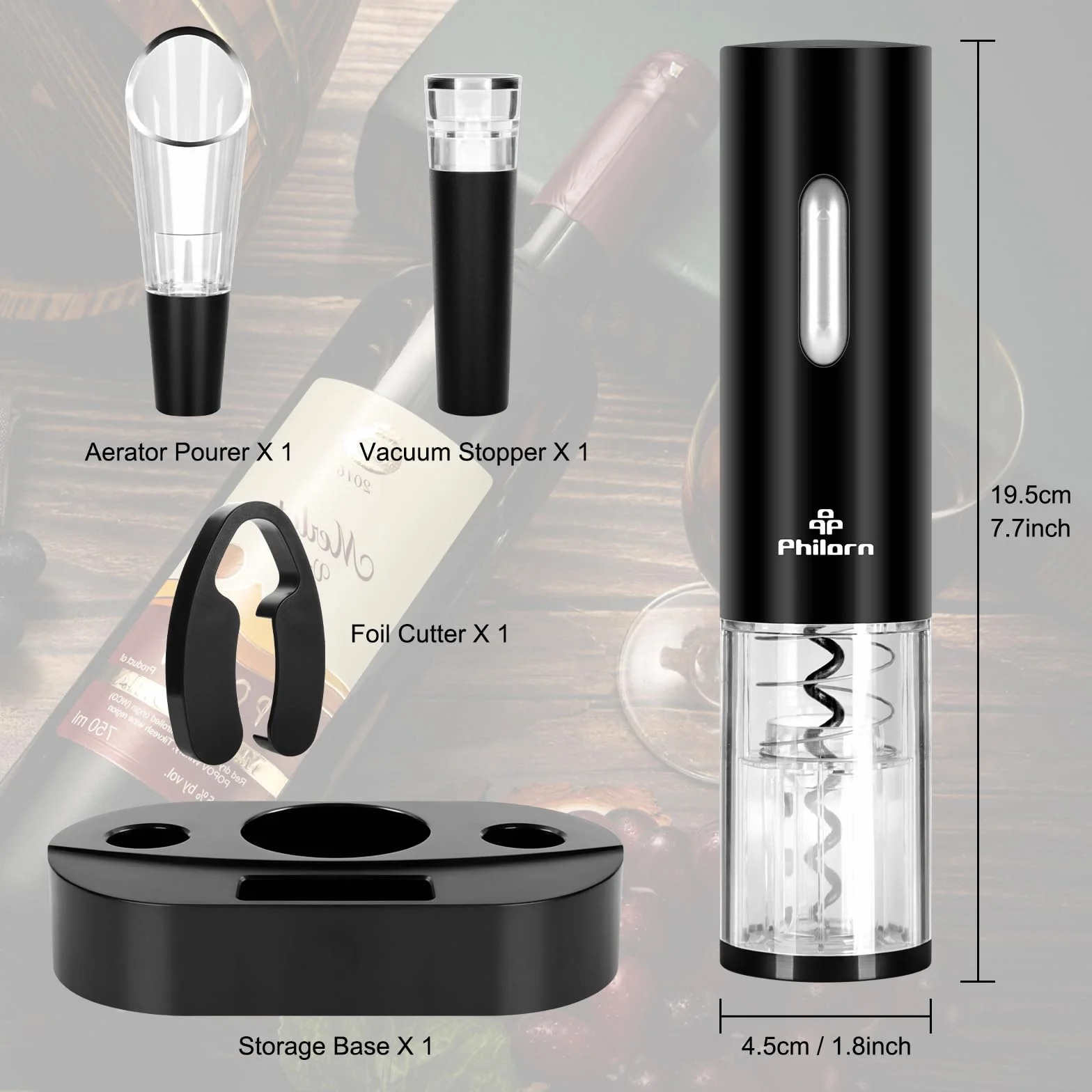 Philorn Abrebotellas de vino eléctrico, sacacorchos eléctrico automático, regalo para el hogar, fiesta, bar, al aire libre (abridor de vino eléctrico)