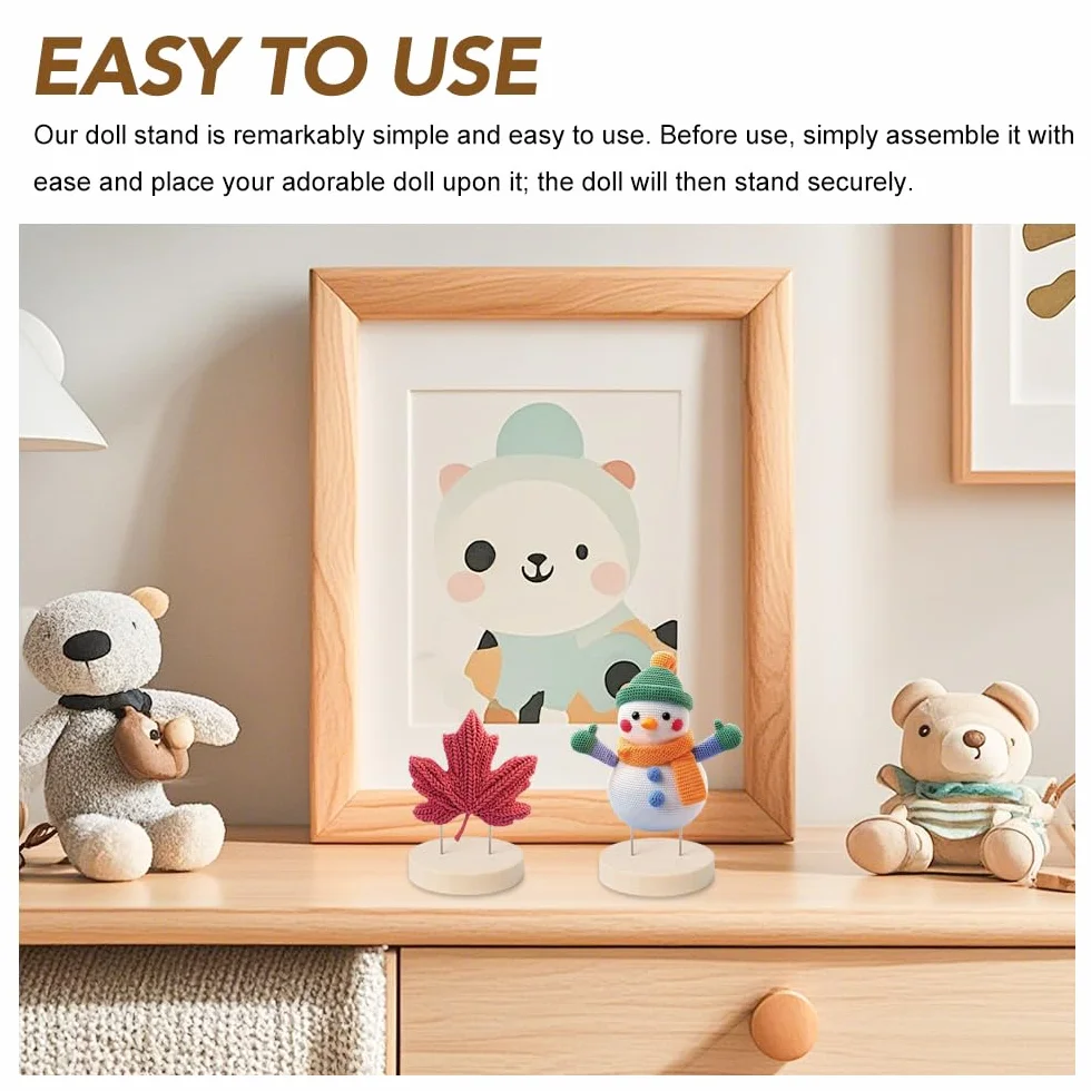 20 Piezas Soporte para Muñecas de Ganchillo de Madera Base para Muñecas de Fieltro 5 cm con Doble Aguja de Acero Soporte de Exhibición Madera para Muñeca Ganchillo Hecho a Mano Muñeco Fieltro