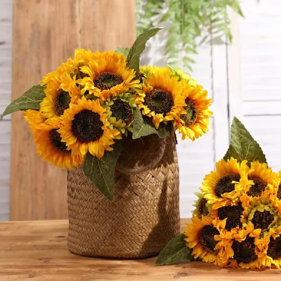 Laelfe 8 Piezas Girasoles Artificiales Grandes, 45 cm Flores Girasoles Amarillas de Plástico para Decoración de Hogar, Arreglos de Bodas, Fiestas de Cumpleaños y Mesa