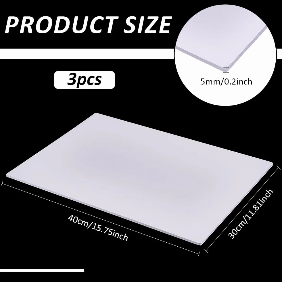 BENECREAT - Lote de 3 hojas de espuma de PVC blanco para póster de 40 x 30 cm, hojas de espuma rígida para modelado, accesorios artesanales, miniatura, proyectos artísticos, grosor de 5 mm